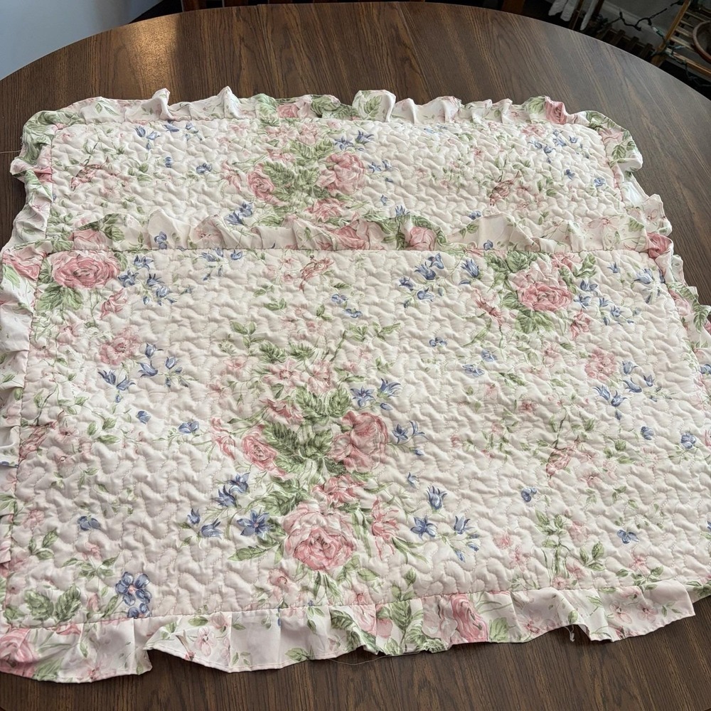 Royal Heritage Home King Pillow Shams Set Of 2 Quilted Floral Roses Pink Ruffles